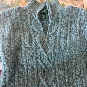 Ralph Lauren Women's Teal Cable Knit Zip Up Sweater